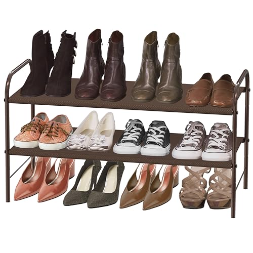 Simple Houseware 2-Tier Shoe Rack Storage Organizer, Bronze - color: Bronze, size: 2-Tier