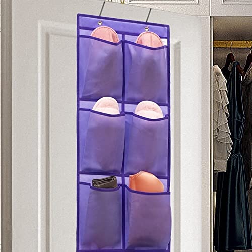 Over The Narrow Door Shoe Organizer Hanging 6 Large Fabric Pockets Back Door Shoe Holder for Closet with 2 Hooks (PURPLE) - color: PURPLE