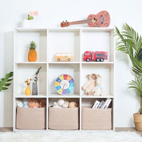 MINTWOOD Design 3-Pack Decorative Woven Storage Baskets for Shelves, Cube Bin Box for Organizing Books, Shoes, Dog Toys, Pantry Closet and Living Room Organizer, Oatmeal Brown - color: Oatmeal Brown