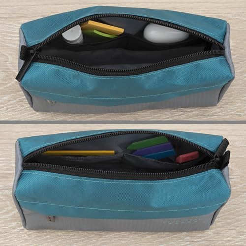 Five Star Pencil Pouch 9-Pocket Zipper Storage Organizer Case for Office Supplies Earbuds Chargers Cables Makeup, Grey/Teal (505600D) - color: Gray/Teal, size: 8"L x 4"W x 3"H