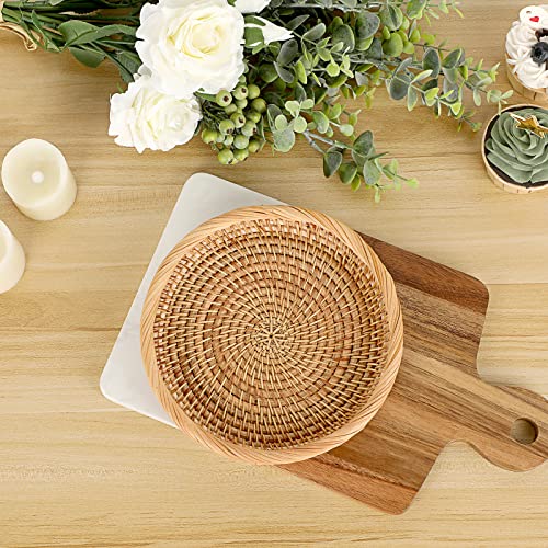 Hipiwe Small Woven Wicker Basket - 7.6" Round Entryway Organizer for Keys, Wallet, Cell Phone & Snacks - color: Natural Color, size: X-Small, 7.6"