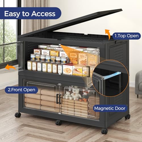 120GAL Storage Bins with Lid and Wheels, Stackable Closet Organizers and Storage Drawer, Collapsible Storage Box with Dividers, Foldable Plastic Cabinets for Room, Kitchen, 3 Pack Black - color: Black, size: 40Gal-3Pack