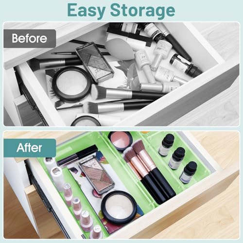 WOWBOX 25 PCS Plastic Drawer Organizer Set, 4 Sizes Desk Drawer Divider Organizers and Storage Bins for Makeup, Jewelry, Gadgets for Kitchen, Bedroom, Bathroom, Office, Clear Green - color: Clear Green