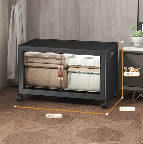 UAMFURI Extra Large Stackable Storage Bins with Lids & Wheels, Foldable Plastic Storage Bins (1, Black, 30"×20"×18",168QT) - color: Black, size: 1PACK-30"W20"D18H"