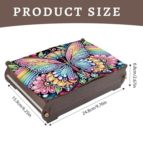 antor DIY Rainbow Butterfly Diamond Painting Wooden Storage Box, Special Shaped Rhinestone Art Desktop Organizer with Flip Lid, Handmade Art Tabletop Decorations Gift for Adults - color: Butterfly
