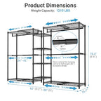 VIPEK X3 Expandable Heavy Duty Clothes Rack Adjustable from 5'2" to 8' with Adjustable Shelves and Hanger Rods, Large Freestanding Clothing Racks Reach-in & Walk-in Closet, Max Load 1210LBS, Black - color: Black, size: X3