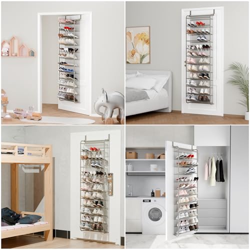 Whitmor 36 Pair Over The Door Shoe Organizer, 12 Tier Hanging Shoe Organizer, Heavy Duty Metal & Mesh Shoe Holder, Hanging Shoe Rack for Closet Organizer & Storage, 69"L x 21.7"W x 7.5"H, Mocha - color: Mocha, size: Shoe Rack