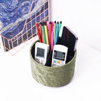 Hennaja Round Leather Art Supply Organizer,Remote Control Holder,360 Degree Spinning,Multi-Functional Pencil Holder,4 Compartments Desktop Stationary Organizer(1-Hill Green) - color: 1-Hill Green