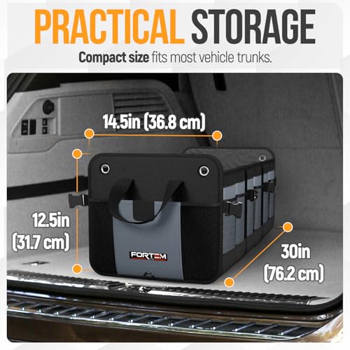 FORTEM Trunk Organizer For SUV Car Organizer and Storage, Multi-Compartment Storage Bag Car Accessories for Women Men, Perfect Christmas Gifts, 1680D Oxford, Non Slip Bottom, Straps, Soft Cover (90L) - color: Grey, size: Extra Large (90L)