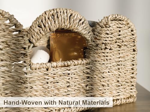 StorageWorks Scalloped Wicker Basket, Hand-woven Rattan Baskets with Built-in Handles, Seagrass Basket for Organizing and Decor, 2 Pack - color: Natural(Seagrass), size: 11 ½" L x 11 ½" W x 5 ¾" H