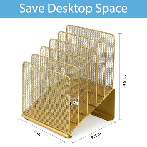 LEKETREE File Organizer for Desk, File Folder Organizer with 5-Section Vertical Rack, Suitable for Home Office Document Organization and Storage(Gold) - color: Gold