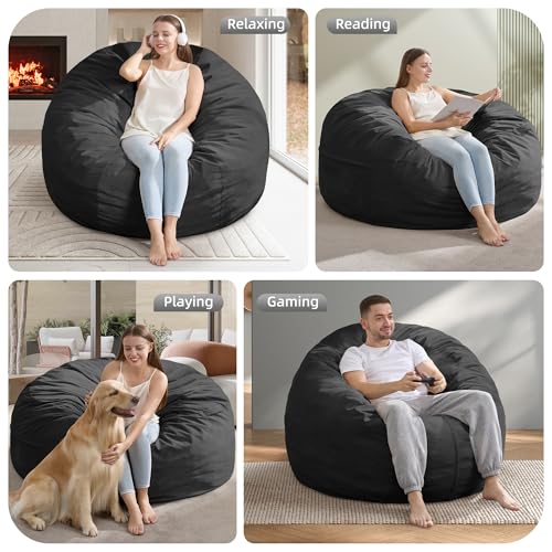 Hobestluk 4FT Bean Bag Chair Giant Bean Bag Chairs for Adults Large Bean Chairs with Removable Cover, Beanbag Chair with Filler, Adult Bean Bag Chairs for Living Room, Bedroom - color: Black, size: 4FT - 44" x 44" x 24"