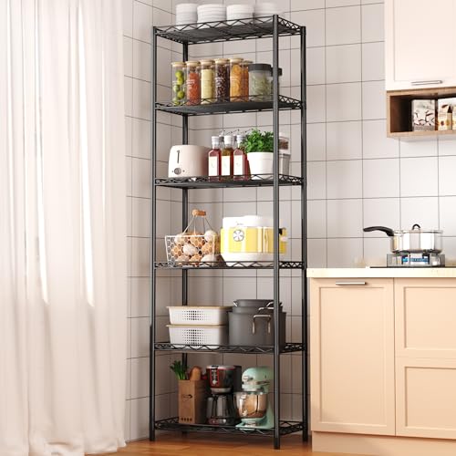 HOMEFORT 6-Tier Storage Shelves, Heavy Duty Metal Storage Rack, Wire Shelving Unit Organizer Rack for for Pantry Closet Kitchen Laundry (21”Wx11.4”Dx67”H,Black) - color: Black, size: 21"W x 11"D x 67"H