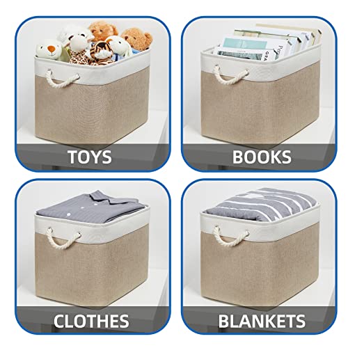 Temary Fabric Storage Baskets 2 Pack Decorative Storage Bins Basket for Gifts Empty Shelf Baskets with Handles for Organizing Home Closet, Towels (White&Khaki,16Lx12Wx12H Inches) - color: Khaki&white, size: 16L x 12W x 12H inches (2pcs)