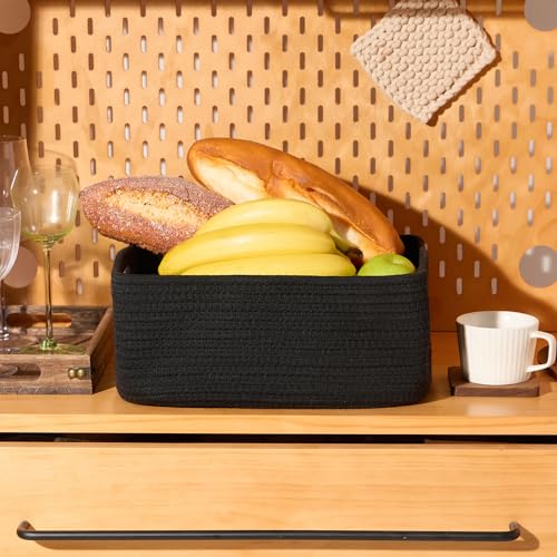 MiniArk Small Storage Baskets for Organizing | Closet Organizer Bins | Shelf Toy Basket | Woven Rope Baskets | Cube Decorative Box | Shallow Basket | 13x8.5x5.1” | 3 Packs Black - color: Black, size: 3pcs-L13xW8.5xH5.1"