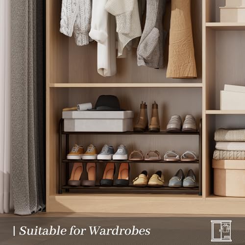 Expandable Shoe Rack, 3-Tier Metal Small Shoe Rack, Adjustable Shoes Organizer, Storage Shelf for Closet, Entryway, Brown - color: Brown, size: 3-Tier