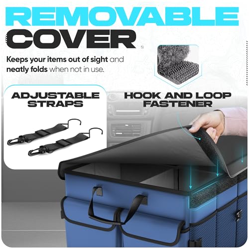 FORTEM Trunk Organizer with Cooler For SUV Car Trunk, Foldable Storage, Car Accessories for Women Men, Collapsible Bag, Perfect Christmas Gifts, 600D Oxford, Non Slip Bottom, Straps, Soft Cover (105L) - color: Blue, size: XXL (105L)