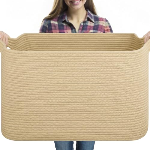 OIASKET 95L Extra Large Blanket Basket, 24" x 16.9" x 14.2" Woven Storage Basket for Living Room, Rectangle Nursery Blanket Storage for Toys, Towels, Dirty Clothes (Jute) - color: Jute, size: 24"x16.9"x14.2"