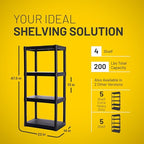 Plano 4-Shelf Plastic Storage Shelves, 48” x 23” x 14”, 200lb Capacity, Pantry, Office, Closet and Garage Shelves, Easy to Assemble, Durable Plastic Shelving Unit - size: 4-Shelf 200lb