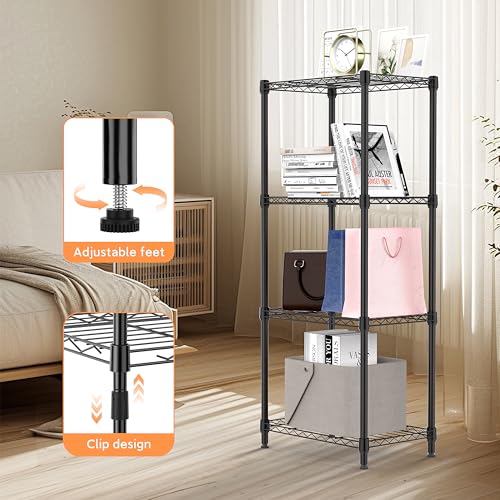 M MZG 4 Tiers Shelf Metal Storage Shelves Wire Rack Closet Organizers for Garage Kitchen Bathroom Laundry Black 11.8" D x 17.7" W x 41.9" H - color: Black, size: 4 Tiers, 11.8"D x 17.7"W x 41.9"H