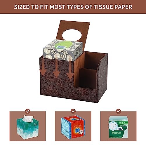PU Leather Tissue Box Cover Square Tissue Holder Tissues Box Organizer with 2 Compartment,Remote Control Holder,Multifunctional Decorative Tissue Box Covers Cube,Home Office Desktop Storage Box,Retro - color: Retro