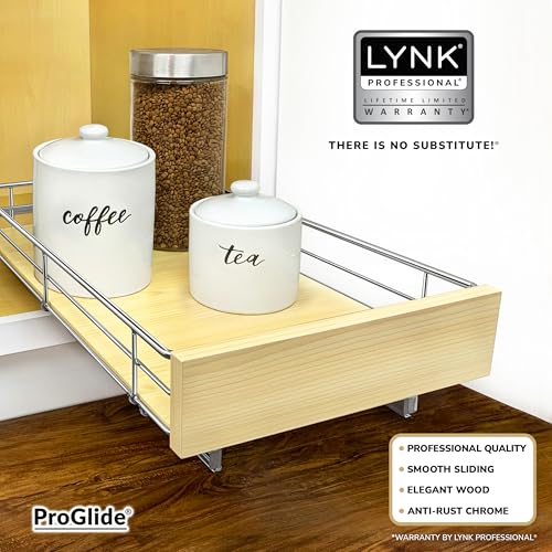 LYNK PROFESSIONAL® SELECT™ Slide Out Cabinet Organizer Pull Out Drawer, 11" x 21" Pull Out Cabinet Organizer – Pull Out Shelves for Kitchen Cabinets – Roll Out - Lifetime Ltd. Warranty, Wood Chrome - size: 11" W x 21" D - 1 Tier