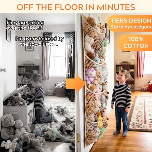 Over The Door Stuffed Animal Storage, Cotton Toy Organizer for Storage Plush Toys,Baby Supplies, Stuffed Animal Holder with 4 Large Pockets, Hanging Door Organizer for Nursery, Bedroom, Kids Room - color: Beige, size: Normal