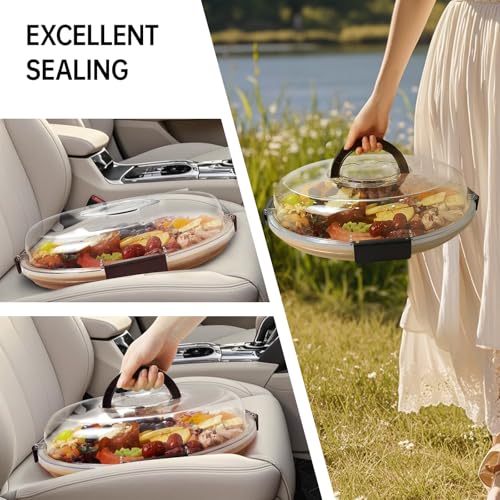 Round Charcuterie Board with Clear Lid, Travel Picnic Portable Cheese Board Charcuterie Boxes, Meat Fruit Serving Tray Platter, House Warming Gifts New Home, Gifts for Women, Black, 5 Compartments - color: Black, size: 5 Compartments