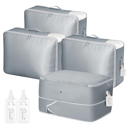 DIMJ Comforter Storage Bag - Large Capacity Ultra Space Saving Self Compression Organize for Duvet, Pillow, Bedding, Blanket Storage Organizer Nylon Compression Bags, Sheet Storage with Zipper, 4 Pack - color: Gray, size: 66L x 4 Pack