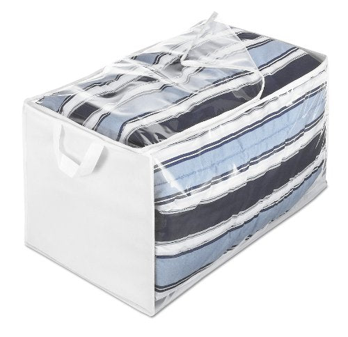 Whitmor Zippered Jumbo Storage Bag, Extra Large 34 Gallon (29"x17.5"x15.5"), Breathable Non-Woven Organizer with Clear Window, Big Moving Bag for Blankets, Clothing, Closet Organization, White - size: 1 EA