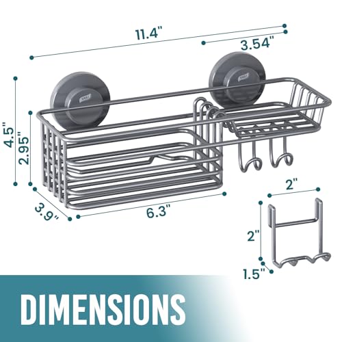TAILI Shower Caddy Suction Cup with Hooks & Soap Holder, Heavy Duty Bathroom Shower Organizer, No Drilling Shower Shelves for Inside Bathroom, Metal Storage Holder-Grey - style: 1 × Grey