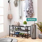 viewcare 3-Tier Long Black Shoe Rack, Bamboo Wood Shoe Rack for Closet, Entryway & Hallway, Stackable | Functional | Sturdy - color: Black, size: 3-Tier Long