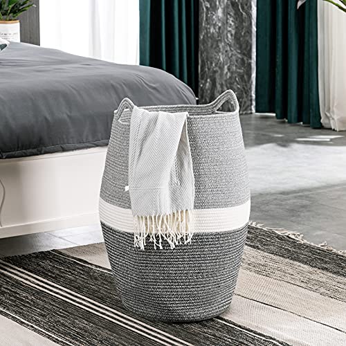Cotton Rope Laundry Hamper by YOUDENOVA, 105L - Woven Collapsible Laundry Basket - Clothes Storage Basket for Blankets, Laundry Room Organizing, Bedroom Storage, Clothes Hamper – Dark Grey - color: Dark Grey