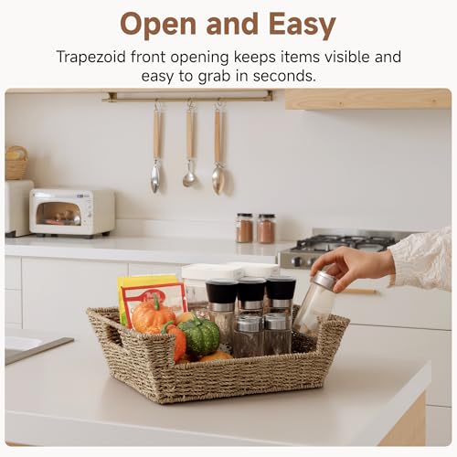 StorageWorks Seagrass Baskets for Organizing with Built-in Handles, Stackable Wicker Pantry Baskets for Shelf, Pantry Organizers and Storage for Shelves,2-Pack - color: Natural(Seagrass), size: 16 ½"L x 12 ½"W x 5"H