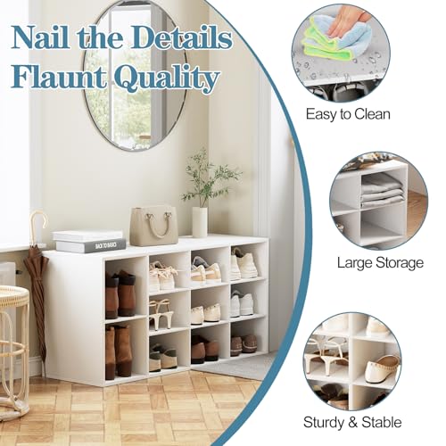Aenuert 11-Cubby Shoe Rack, 3-Tier Wood Shoe Organizer, Multifunctional Shoe Organizer Bench for Entryway, Mudroom, Hallway, Closet,36.22 * 11.81 * 17.72 Inch,White - color: White, size: 11-cube 3-tier
