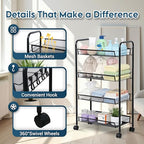 LOFTEY 4 Tier Rolling Storage Cart, Small Metal Utility Cart on Wheels, Rolling Organizer Carts for Kitchen, Bathroom, Laundry Room, Office, Easy No-Tool Assembly, Black