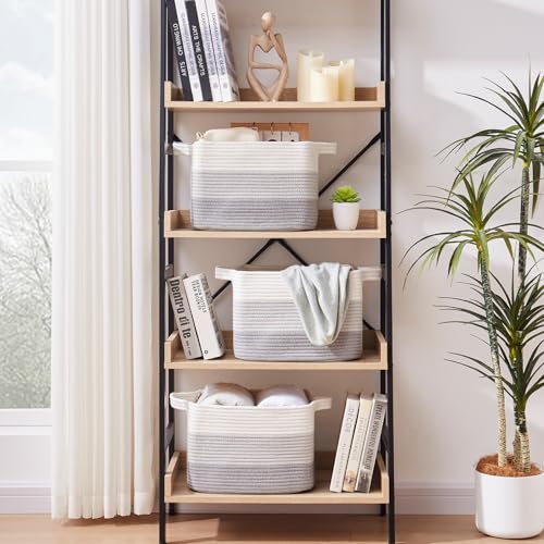 OIAHOMY Storage Basket, Woven Baskets for Storage, Cotton Rope Basket for toys,Towel Baskets for Bathroom - Pack of 3, Gradient Gray - color: Gradient Gray, size: 3 pcs-13”x9.9”x8.7”