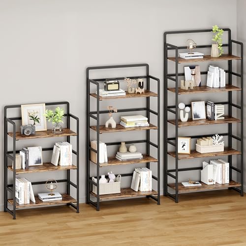 No Assembly Folding Bookshelf, 5 Tiers Collapsible Book Shelf for Home Office, Vintage Wood Foldable Bookcase Storage Organizer for Living Room Bedroom (Rustic Brown) - color: Rustic Brown, size: 5-tier