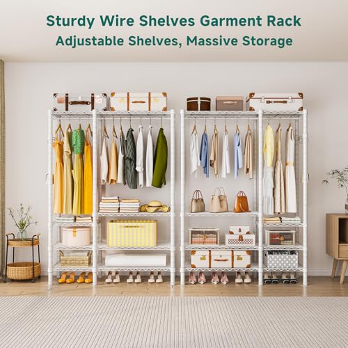 Heavy Duty Garment Rack, Metal Freestanding Closet Wardrobe Clothes Racks for Hanging Clothes, 4 Tiers Adjustable Wire Shelving, 44.9'' L x 16.5'' W x 76.8 '' H, Max Load 850LBS, White - color: White, size: A3: 5 Tiers with 1 Rods,44.9"L x 16.5"W x 76.8"H