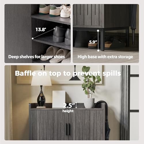 Mericonia Shoe Cabinet with Metal Legs, Farmhouse Large 5-Tier Shoe Storage Cabinet with Doors, Wooden Shoe Organizer for Entryway, Hallway (2 Door Shoe Cabinet, Black Oak-Modern) - color: A-black Oak