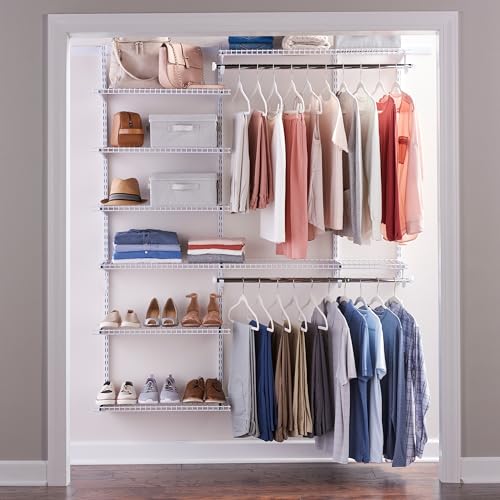 Rubbermaid Configurations Deluxe Custom Closet Kit 3-6 Ft. Adjustable Metal Wire Shelving White Finish Expandable Organization System Hardware Included for Home Closet/Pantry/Laundry/Mudroom - color: White, size: 3-6 Feet