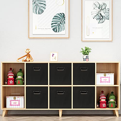 Yunkeeeper storage bins Cubes, Fabric Cube Organizer with Handle, Foldable Cube Bins for Cloth or Accessary Storage, 11x11x11, Set of 6, (black) - color: Black, size: 6 Pack