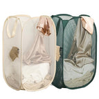 2Pack Collapsible Laundry Basket with Side Pocket, Mesh Pop Up Hamper Portable Carrying Handle, Cruise Room Storage Basket (Beige+Green) - color: Beige+Green