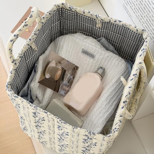 Floral Fabric Storage Basket Car Interior Storage Basket Underwear Sundries Laundry Baskets Supplies Home Organizer Bag (Vine Blue) - color: Vine Blue