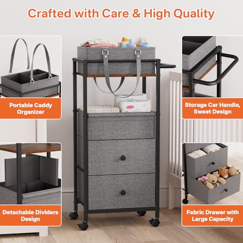 Modanais Baby Diaper Caddy Organizer Cart with Drawers - 3In1 Rolling Storage Cart with Wheels, Removable Diaper Caddy, Detachable Dividers - for Crib, Bedroom, Art & Craft Organizer (Black) - color: Black