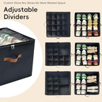 Shoe Organizer for Closet, 2 Pack Shoe Storage Bins with Clear Cover, Foldable and Adjustable Dividers, Fits 16-32 Pairs, Black - color: Black-2 Pack