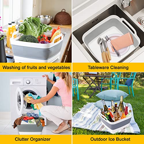 Collapsible Dish Basin & Sink Tub with Drain Plug – 2.4 Gal Baby Bottle Wash Basin, Bottle Washing Bin for RV, Camping, Kitchen | Collapsible Water & Bottle Basin (Grey) - color: Grey 1