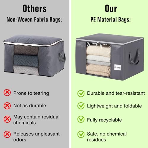 YGEOMER Bedding Storage 90L Blanket Storage Bags 6 Pack Large Foldable Heavy Duty Clothes Containers for Closet, Clothing, Comforters, Bedding, Bed Sheets, Pillows and Toys Organizers - size: 90L