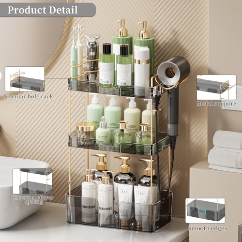 YCIA&DONE Bathroom Counter Organizer, Large Makeup Organizer Countertop, Shelf Storage, Vanity Tray, Easily Assemble for Bathroom Organizers and Storage, Undersink, Cabinet, 3 Tiers Grey - color: Grey, size: 3 tiers
