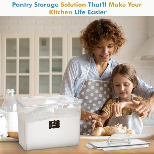 Shazo 2 PC (11L | 372 oz) Flour Sugar Storage Containers with Easy Carry Handle - Plastic Extra Large Food Storage Containers with Lids for Rice Cereal, BPA Free & Airtight Kitchen Pantry Organization - color: Black